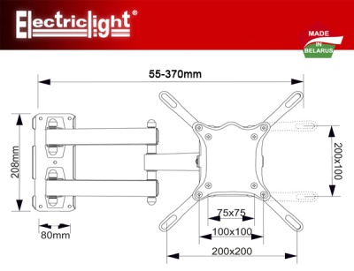 Кронштейн для телевизора ElectricLight КБ-01-66У настенный, наклонно-поворотный, 13-42 дюйма, черный Кронштейн для телевизора ElectricLight КБ-01-66У настенный, наклонно-поворотный, 13-42 дюйма, черный